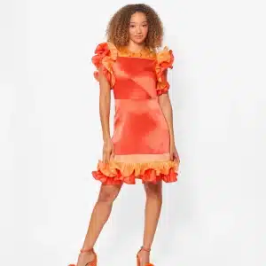 Cathy orange pleated mini dress